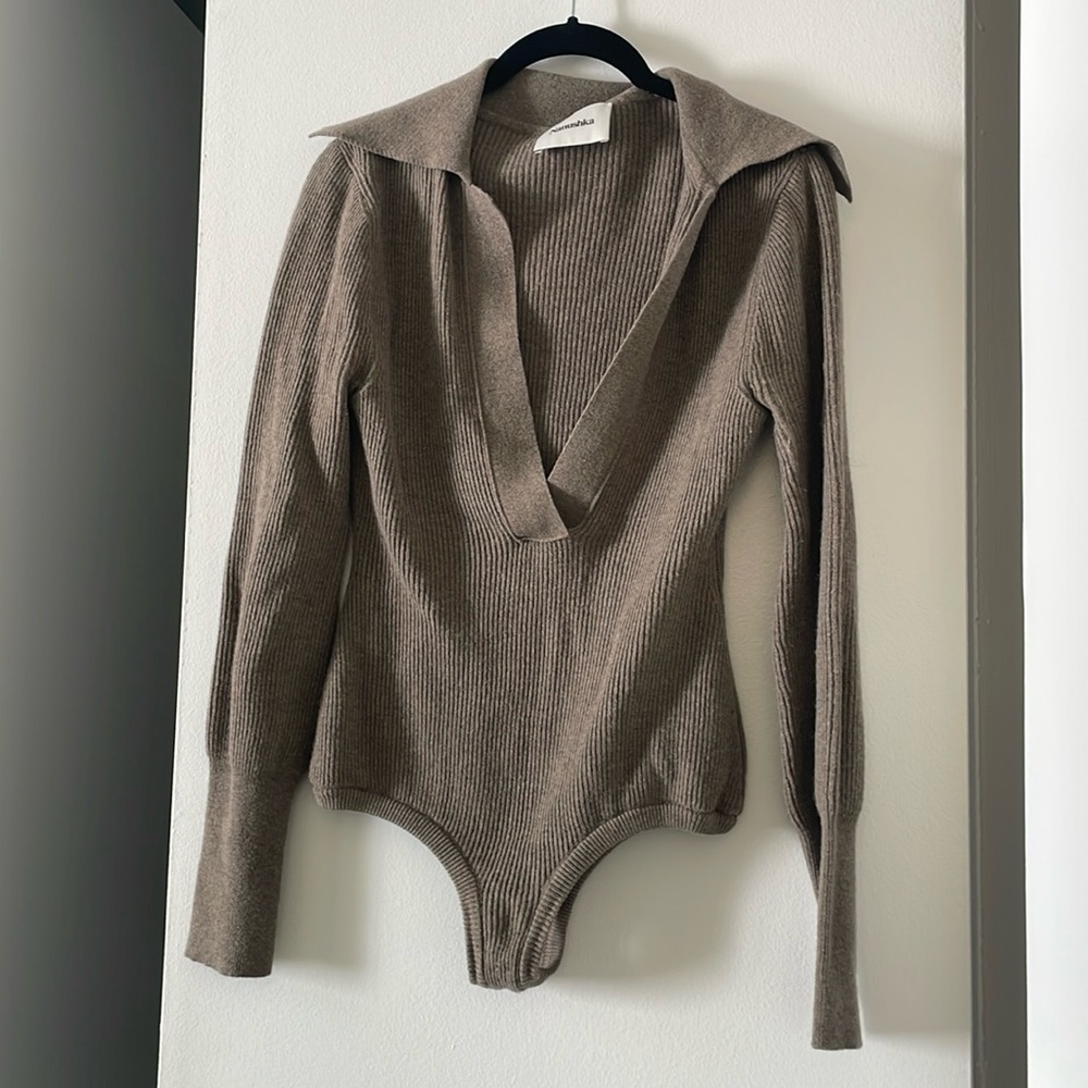 Nanushka wool & cashmere v neck bodysuit